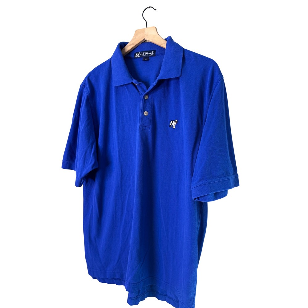 Big Dogs Mens XL Royal Blue Pique‎ Polo Shirt Embroidered Dog Logo Cotton Casual